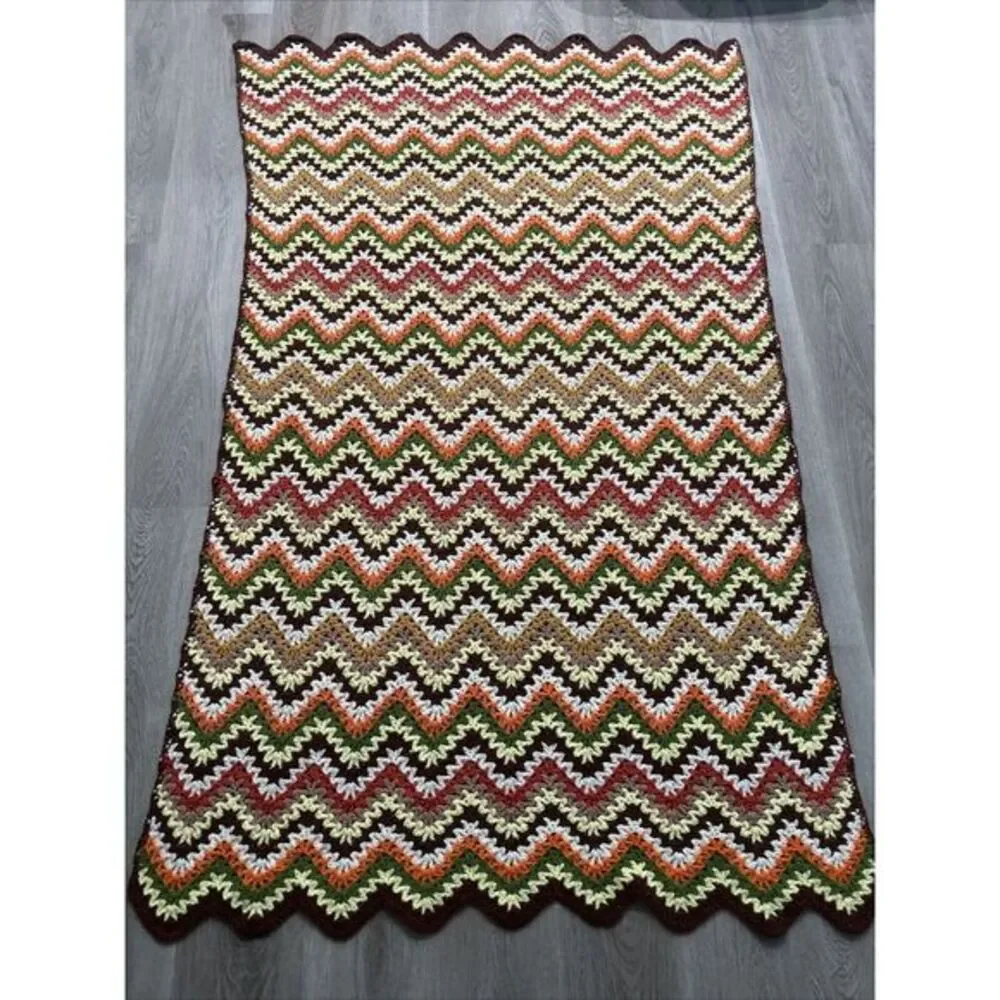 Vintage Crochet Chevron‎ Zig Zag Pattern Throw Blanket Afghan 69